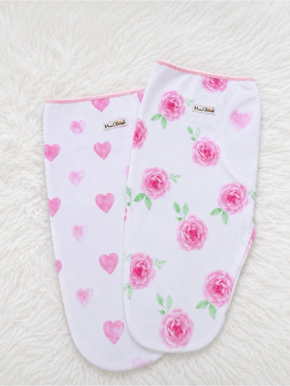 Mama Cheetah Floral & Heart Swaddle Set of 2 in Pink and White